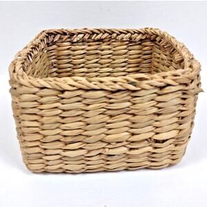 Vintage Hand Woven Wicker Square Basket 6" Light Brown Desk Vanity Storage